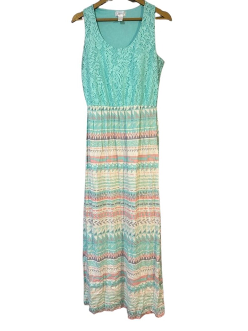 Mint Lace Maxi Dress Aztec Print Skirt Boho Sleeveless Pastel